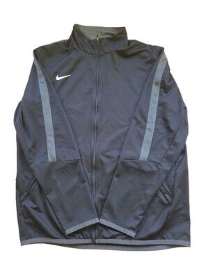 Nike Men’s Black Track Jacket with Gray Sleeve Stripes, Size L